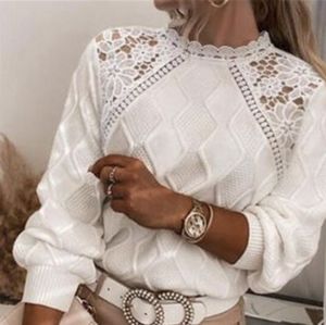 White Lace Puff Sleeve Sweater